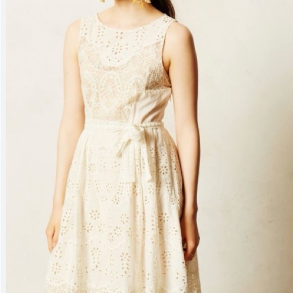 Anthropologie Cream Lace Midi Dress